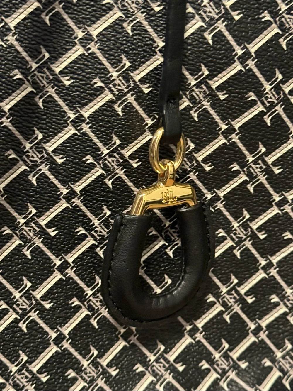 Lauren Ralph Lauren Black White Monogram Large Tote Bag